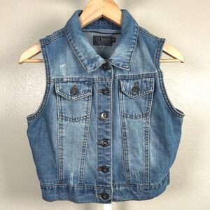 Ci Sono Denim Vest Blue Women Medium Cropped Distressed Sleeveless EUC